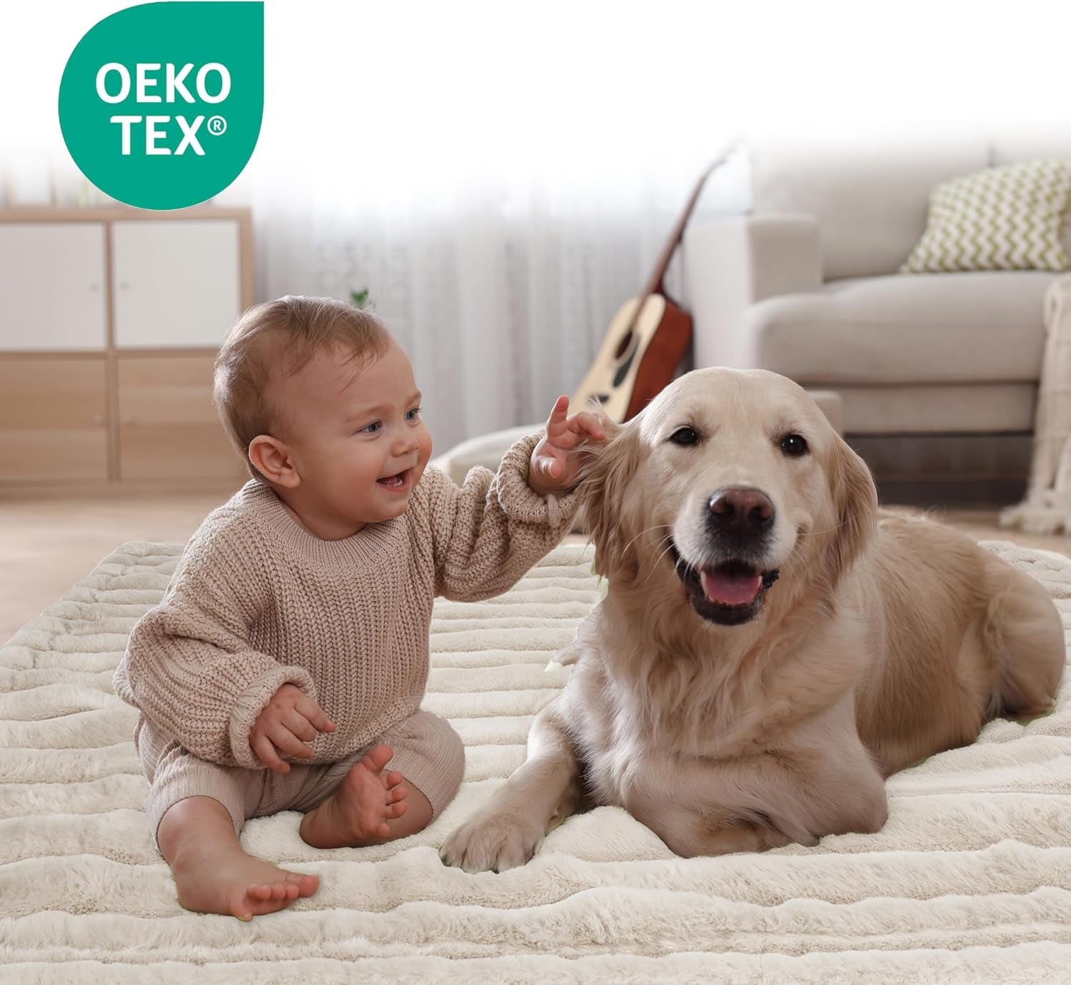 Waterproof Dog Blanket for Bed, Luxury Plush Washable Large Dogs Blankets for Furniture Protection, Super Soft Calming Pet Blanket for Indoors (Cream, 50"X60")