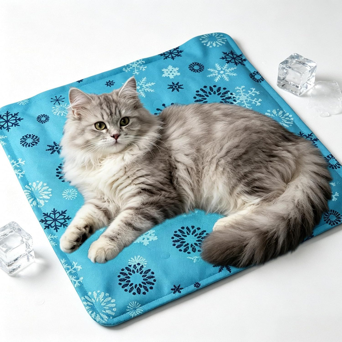 Zeqi Gel-Filled Cooling Mats for Cats Dogs Pets 17''X17'', Water-Proof Surface, Summer Dog Cool Mat, Cooling Cat Bed, Cool Mat, Ice Mat, Seat Cushion for Summer (Small, Snowflake)