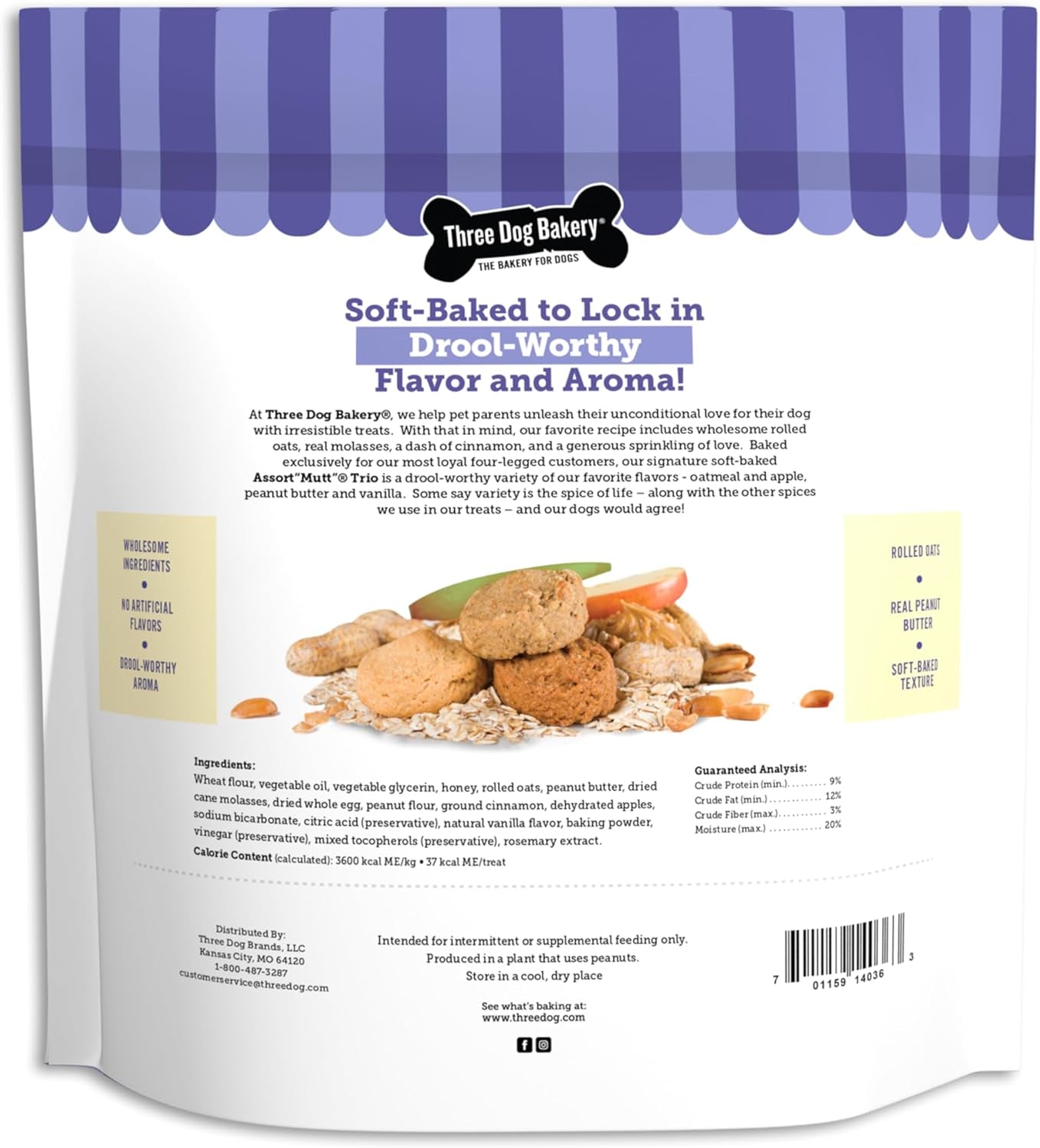 Three Dog Bakery Assort Mutt Trio, 48Oz – Delicious Dog Treats with Oats, Apple, Peanut Butter & Vanilla, Premium Dog Training Treats, Puppy Treats