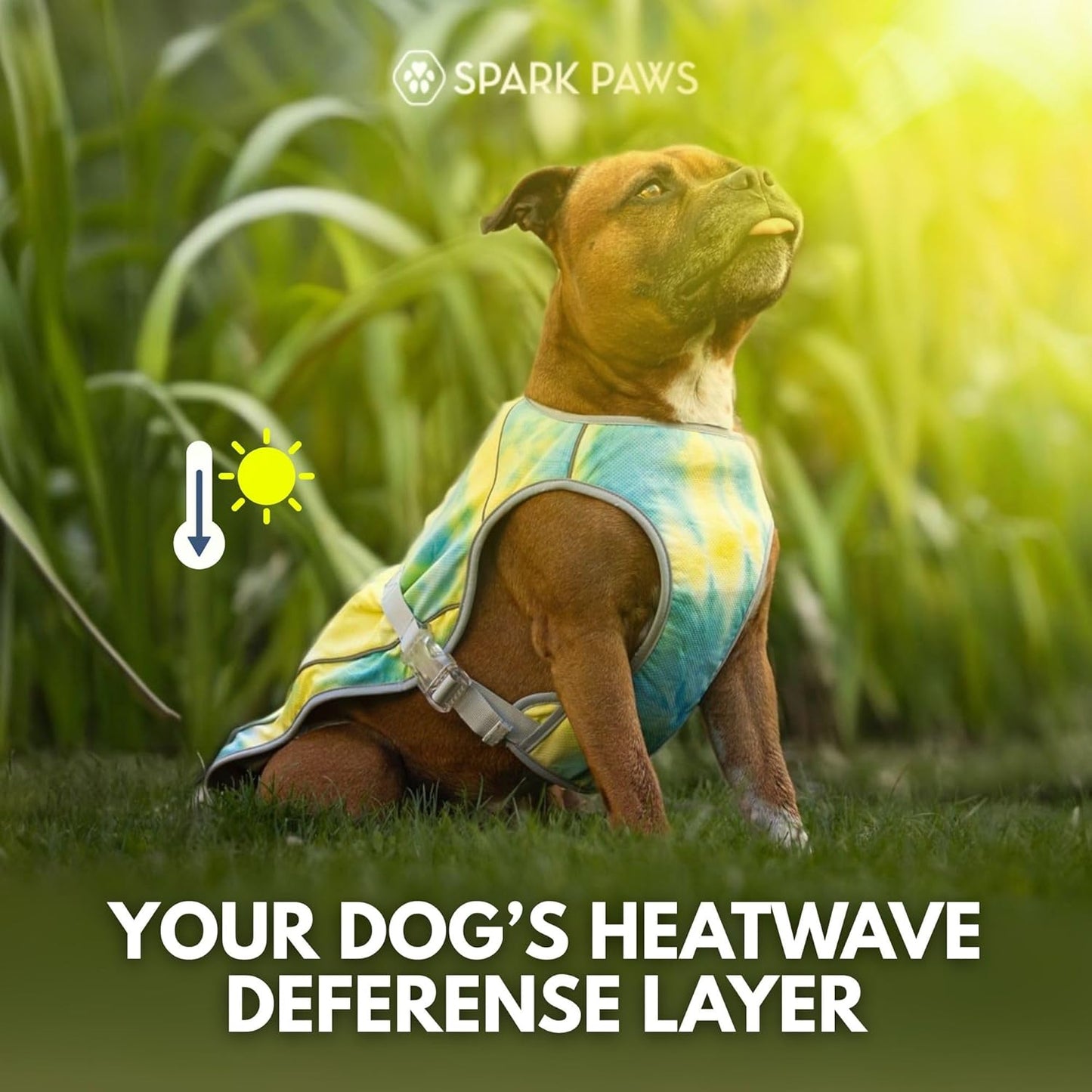 Spark Paws Dog Cooling Vest - SPF 50 UV Sun Protection - Summer Heat Relief Gear for Dogs, Lightweight, Evaporative Cooling - Dog Anxiety Relief Vest during Hot Days - Tropical Storm, XL
