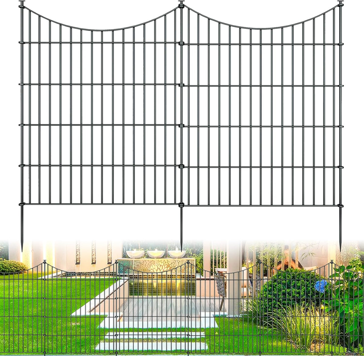 10‑Panel No‑Dig Metal Garden Fence 32"H X 23.6'L Dog Fence Outdoor for Yard