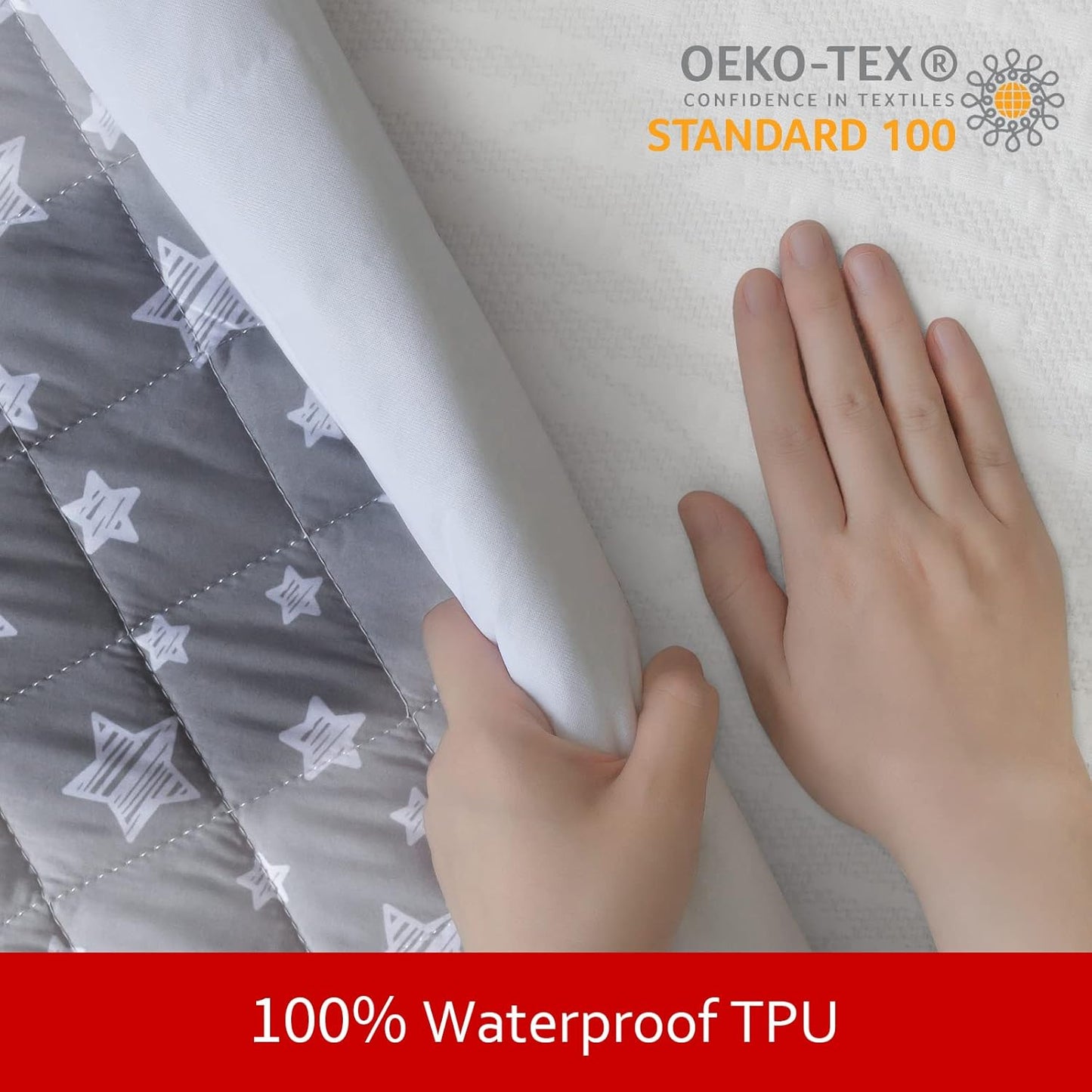 Waterproof Dog Bed Covers Replacement Washable Pet Hair Easy to Remove, Noiseless Quilted Puppy Pet Bed Cover Lovely Grey Star Print 27X36 Inches, for Dog/Cat, Cover Only