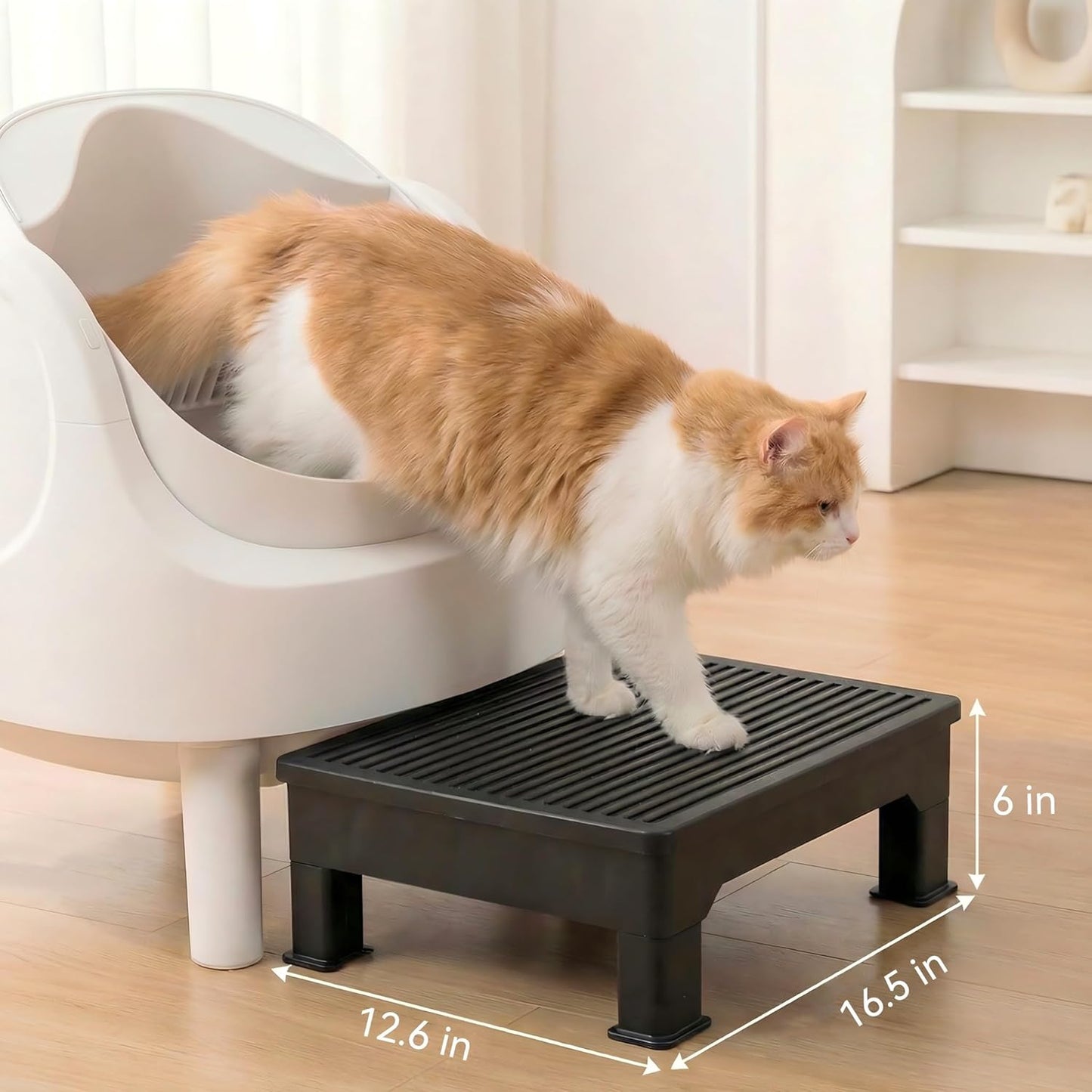 Cat Litter Box Step Ramp – Adjustable 3.5" & 6", Large 16.5"X12.6" Non-Slip Litter Trapper Platform Reduces Tracking, Fits Automatic Litter Boxes, for Kittens & Senior Cats