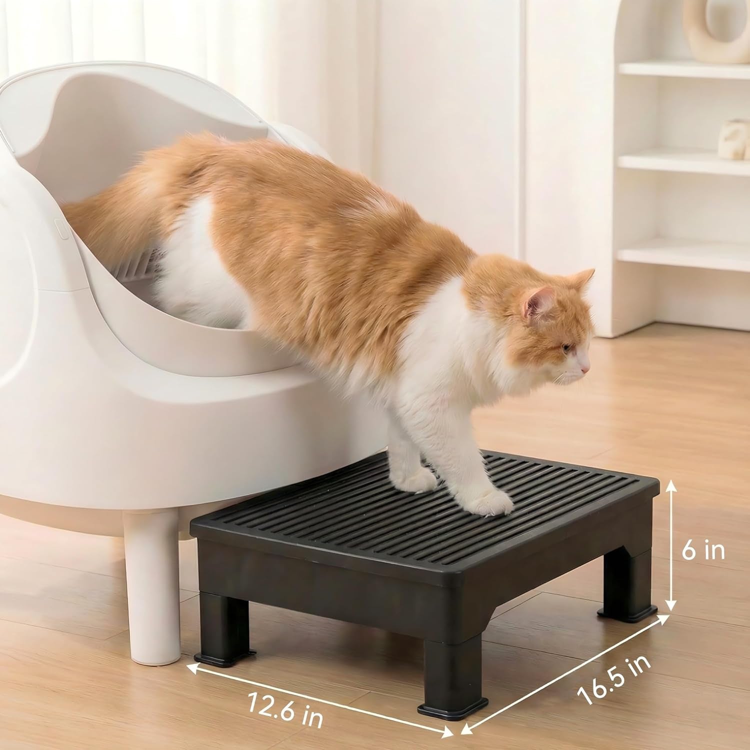 Cat Litter Box Step Ramp – Adjustable 3.5" & 6", Large 16.5"X12.6" Non-Slip Litter Trapper Platform Reduces Tracking, Fits Automatic Litter Boxes, for Kittens & Senior Cats