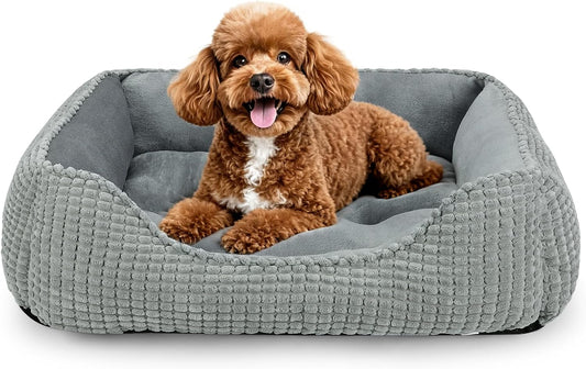 MIXJOY Rectangle Washable Orthopedic Dog Bed for Small, Medium and Large Dogs, Soft Calming, Sleeping Puppy Bed Durable Pet Cuddler with Anti-Slip Bottom, S (20"X19"X6")