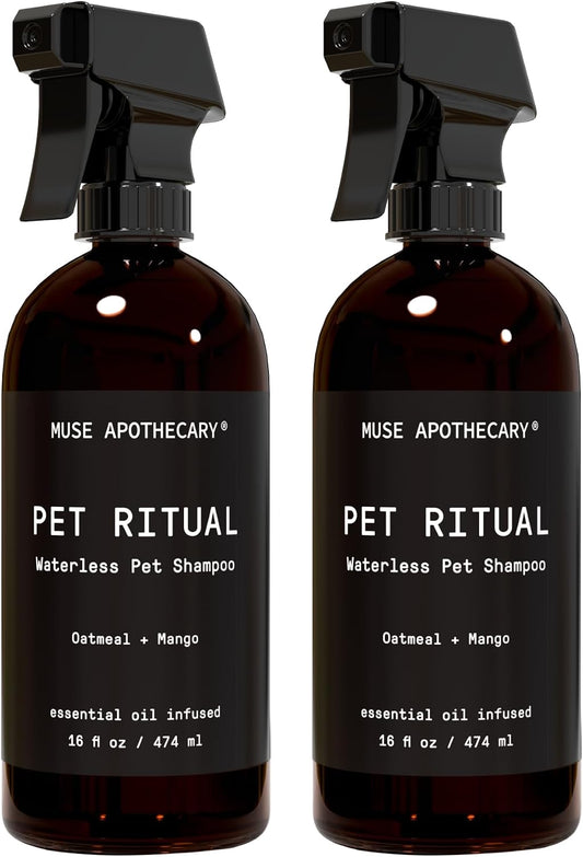 Muse Apothecary Pet Ritual Aromatic Waterless Dog Shampoo - No Rinse Dry Shampoo for Dogs & Cats - Essential Oils Infused, 16Oz, Oatmeal + Mango