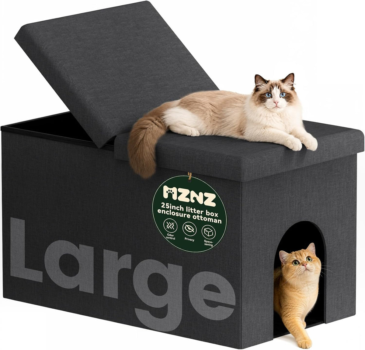 3-In-1 Cat Litter Box Enclosure Furniture, Cat Ottoman, Dark Grey