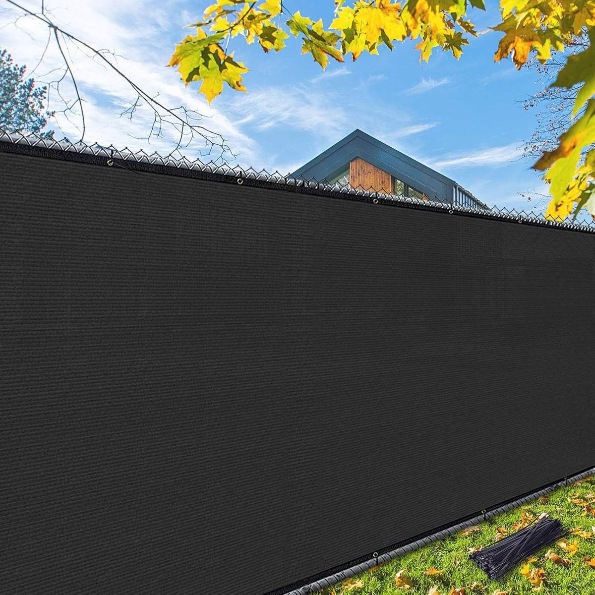 Icover 4X50Ft Privacy Screen Fence, Outdoor Fencing Panels, Garden Windscreen Mesh Shade Sail Net Barrier, Include Reinforced Bindings and Brass Grommets Cable Zip Ties, Black