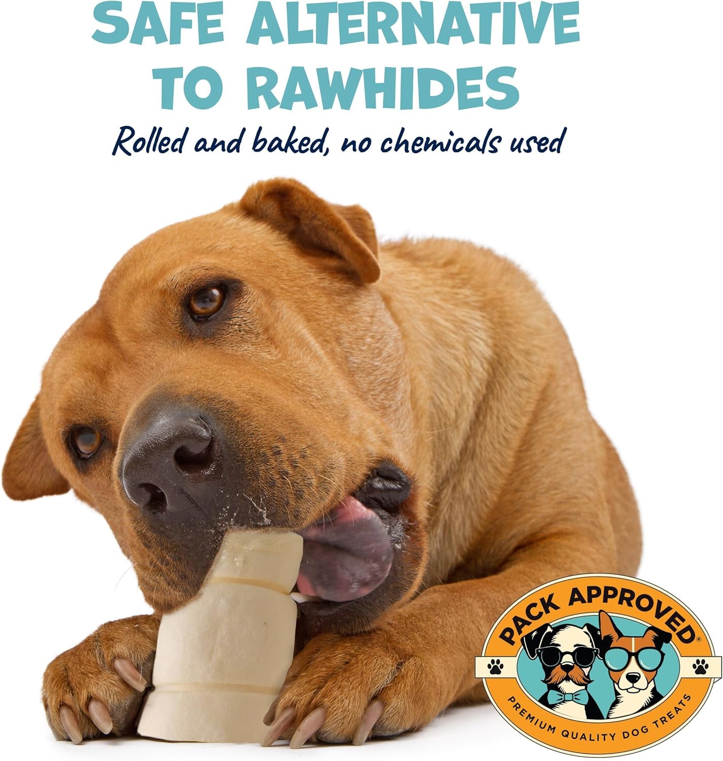 Pack Approved Beef Cheek Rolls for Dogs - Natural & Odor-Free Dog Treats - 5 to 6 Inch Medium Beef Hide Dog Chews - 4 Pack