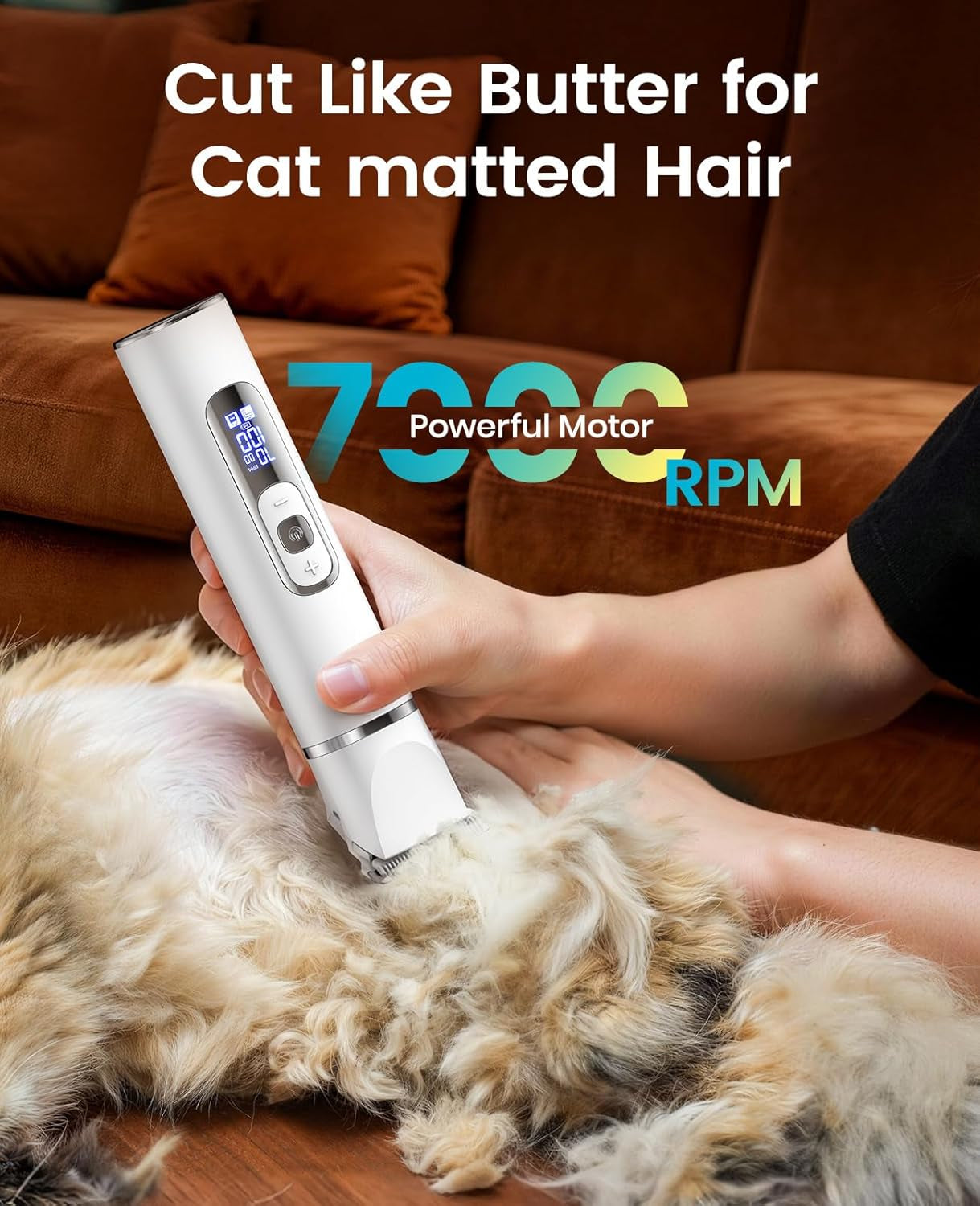 Oneisall Quiet Cat Clippers for Matted Hair, 3 in 1 Cat Grooming Kit with LCD Display, Cat Hair Trimmer for Paw Trimmer, 3 Speed, Cordless, IPX7 Waterproof Pet Clippers for Butt, Paw, Back, Ear, Face