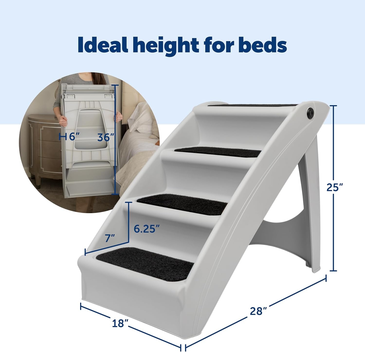 Petsafe Cozyup Folding Dog Stairs, Portable Indoor/Outdoor Pet Steps for Bed & Couch, Grey, 25 Inch