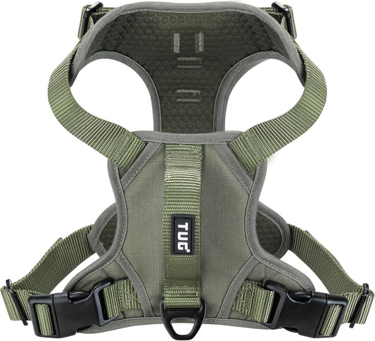 TUG No-Pull Dog Harness, 2 Leash Clips + Padded Handle (Medium, Green)