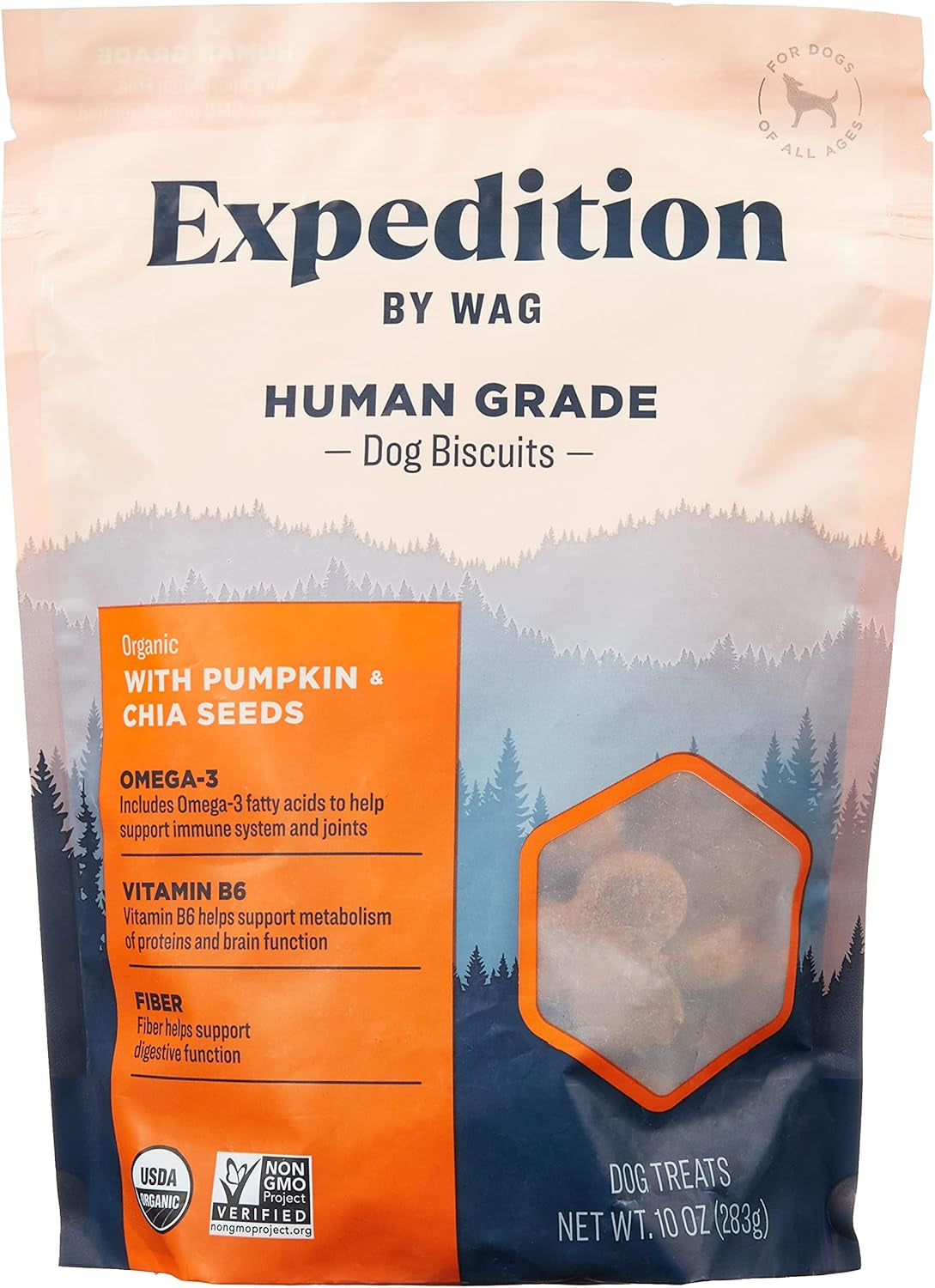 Amazon Brand - Wag Expedition Human Grade Organic Biscuits Dog Treats, Non-Gmo, Pumpkin & Chia Seed, 10 Oz, Pack of 1