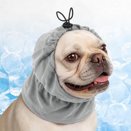 MIGOHI Dog Cooling Scarf, Lightweight Cooling Neck Wrap for Dogs Summer Walking Hiking, No Overheating & Keep Bugs Away, Soft Snood for Dogs with Long Ears Keep Clean, Grey L