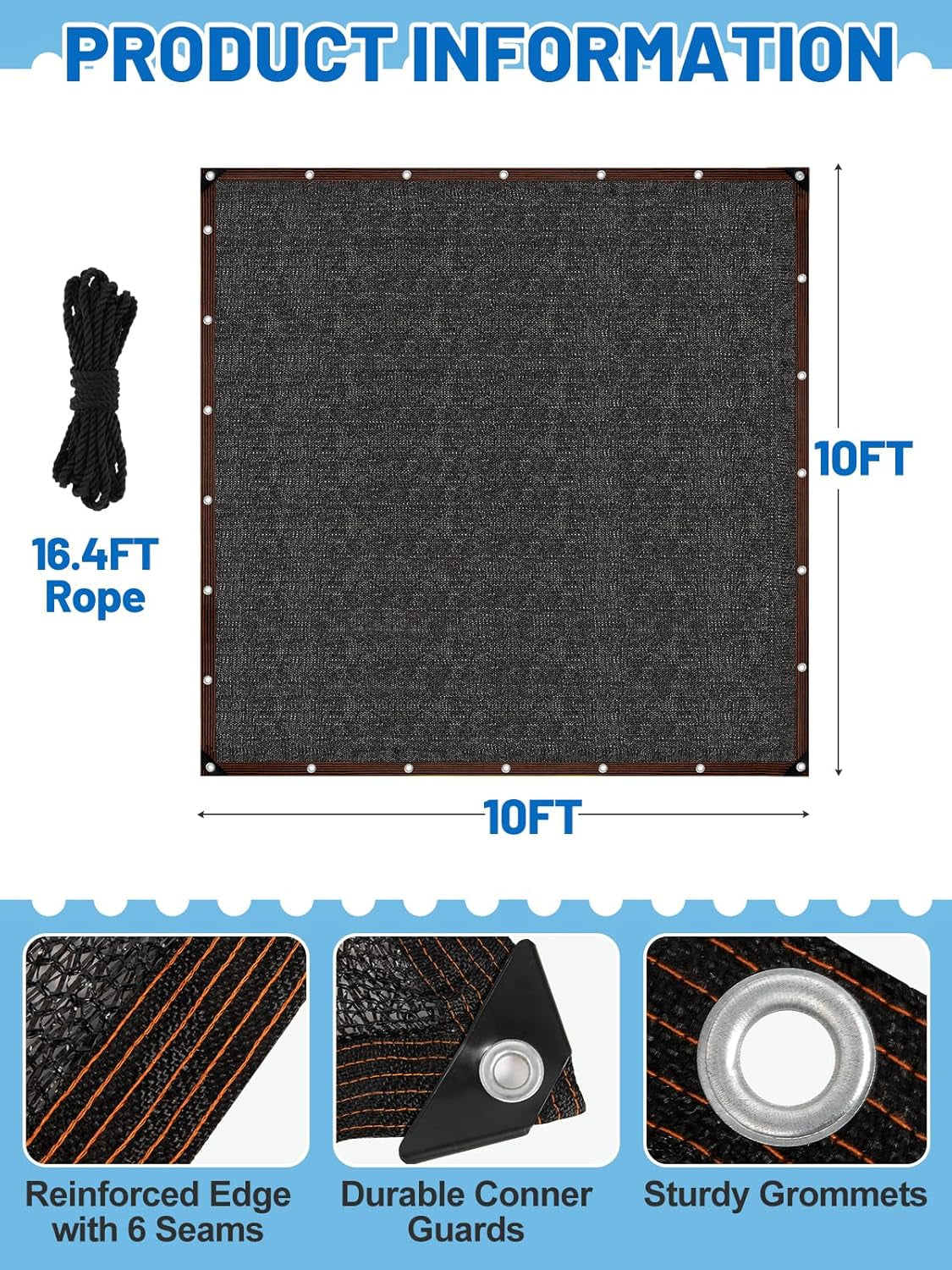 95% High Density Dog Kennel Shade Cover- 10 X 10Ft Upgrade Mesh Shade Panel with Grommets- Dog Cage Sunblock Shading Cloth Net Mesh Tarp with Rope for Outdoor Dog House Large Pet Crate Chicken Coop