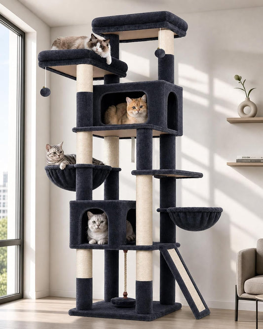 Globlazer 75In Tall Cat Tree Tower for Indoor Cats, F75B, Dark Grey
