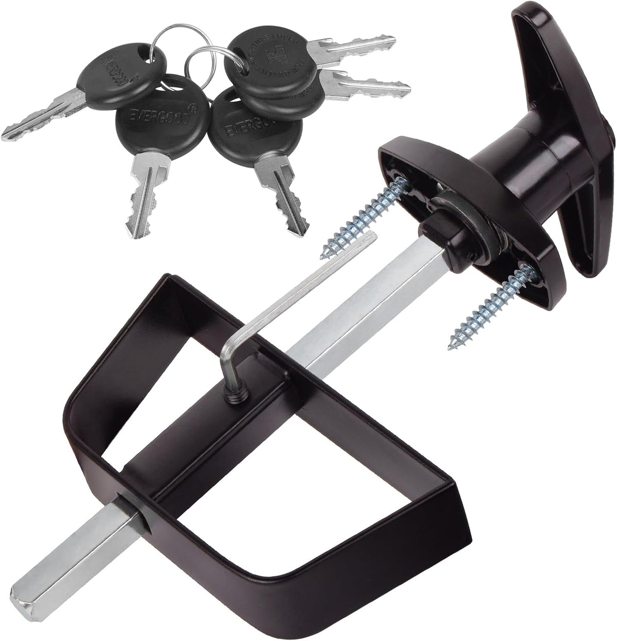 Shed Door Latch T-Handle Lock Kit with 5 Keys,Bteobfy 5-1/2" Stem Storage Barn Shed Door Hardware Lock Set for Playhouses, Chicken Coops,Camper (Black)