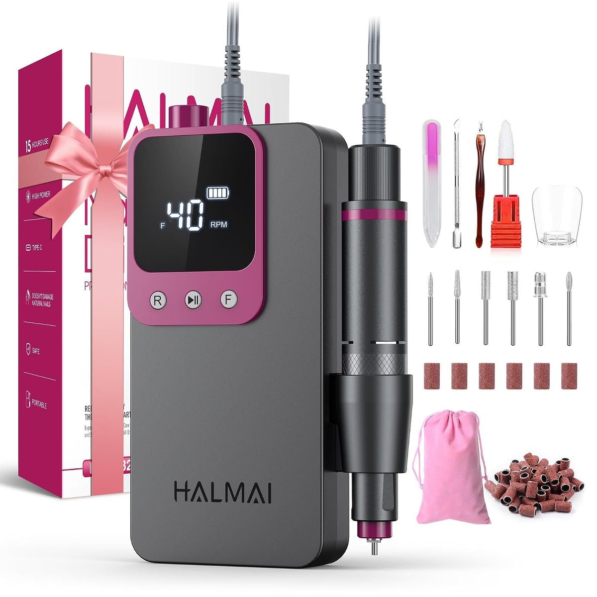 Professional Nail Drill Electric, Nail File for Acrylic Gel Nails, 40000RPM