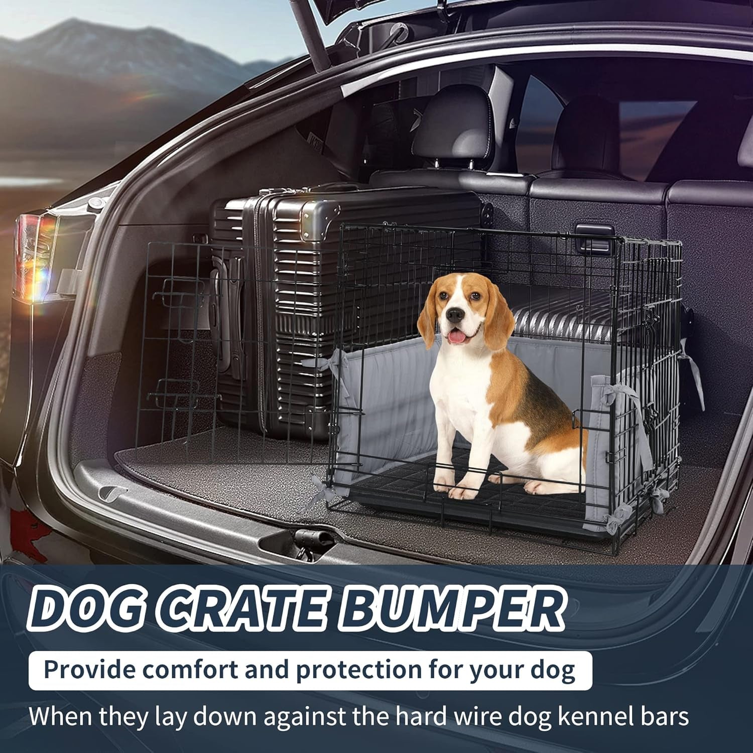 Hombys Dog Crate Bumper with Ties - Soft Crate Accessory -Kennel Cover - Training Pads for Front Door Crates, 24"X18", Gray