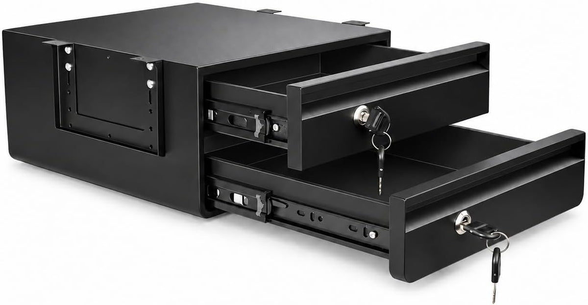 POPMOON 14" D Double under Desk Drawer Lockable Pull Out Storage Organizer