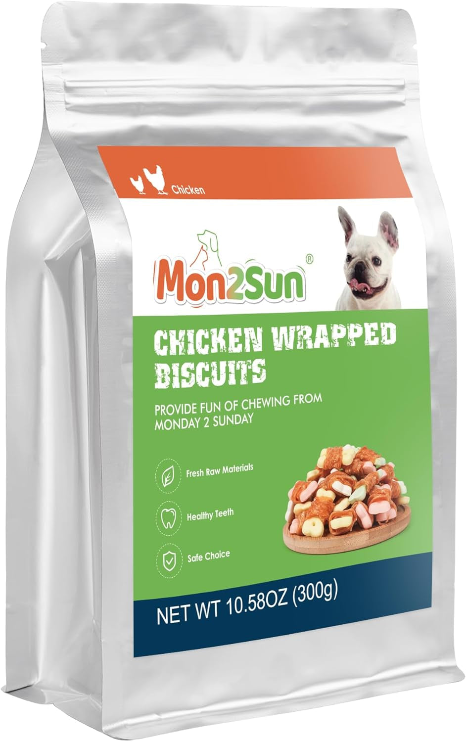 MON2SUN Dog Treats, Mini Chicken Wrapped Biscuits with Added Vitamins, Healthy Training Snacks for Small Medium and Large Dogs, 10.58Oz