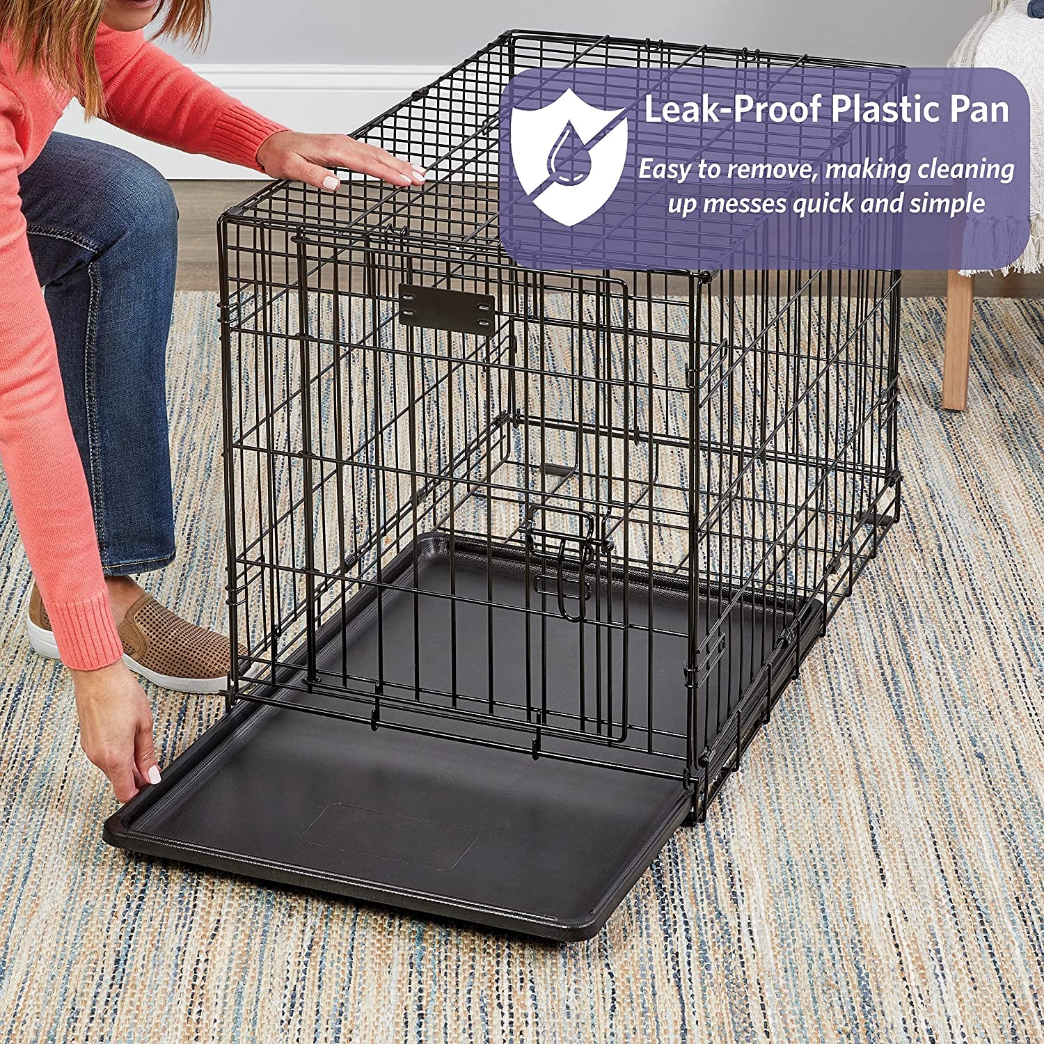 Midwest Homes for Pets 42-Inch Icrate for Large Breeds, 71-90 Lbs, Single Door Folding Dog Crate with Divider Panel, Leak-Proof Tray & Secure Latch, Portable, Durable & Easy to Assemble