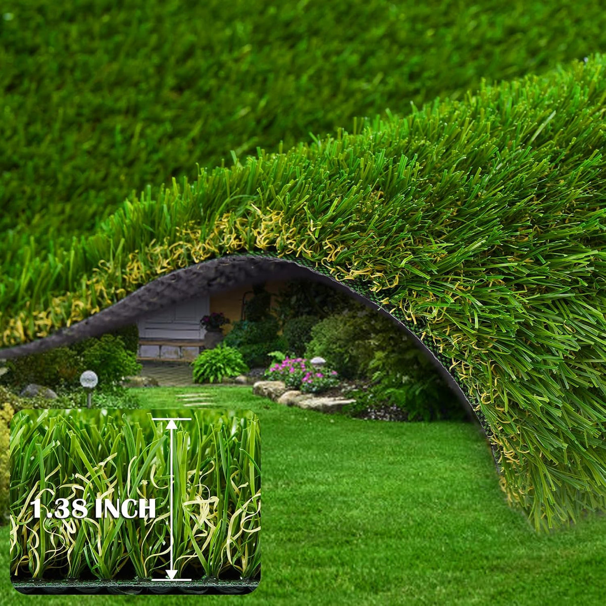 Artificial Grass Rug 4 FT X 6 FT Fake Faux Grass, Indoor Outdoor Patio Garden Lawn Landscape Synthetic Grass Mat, Realistic Turf, 4-Tone/Soft, with Drainage Holes & Rubber Backing