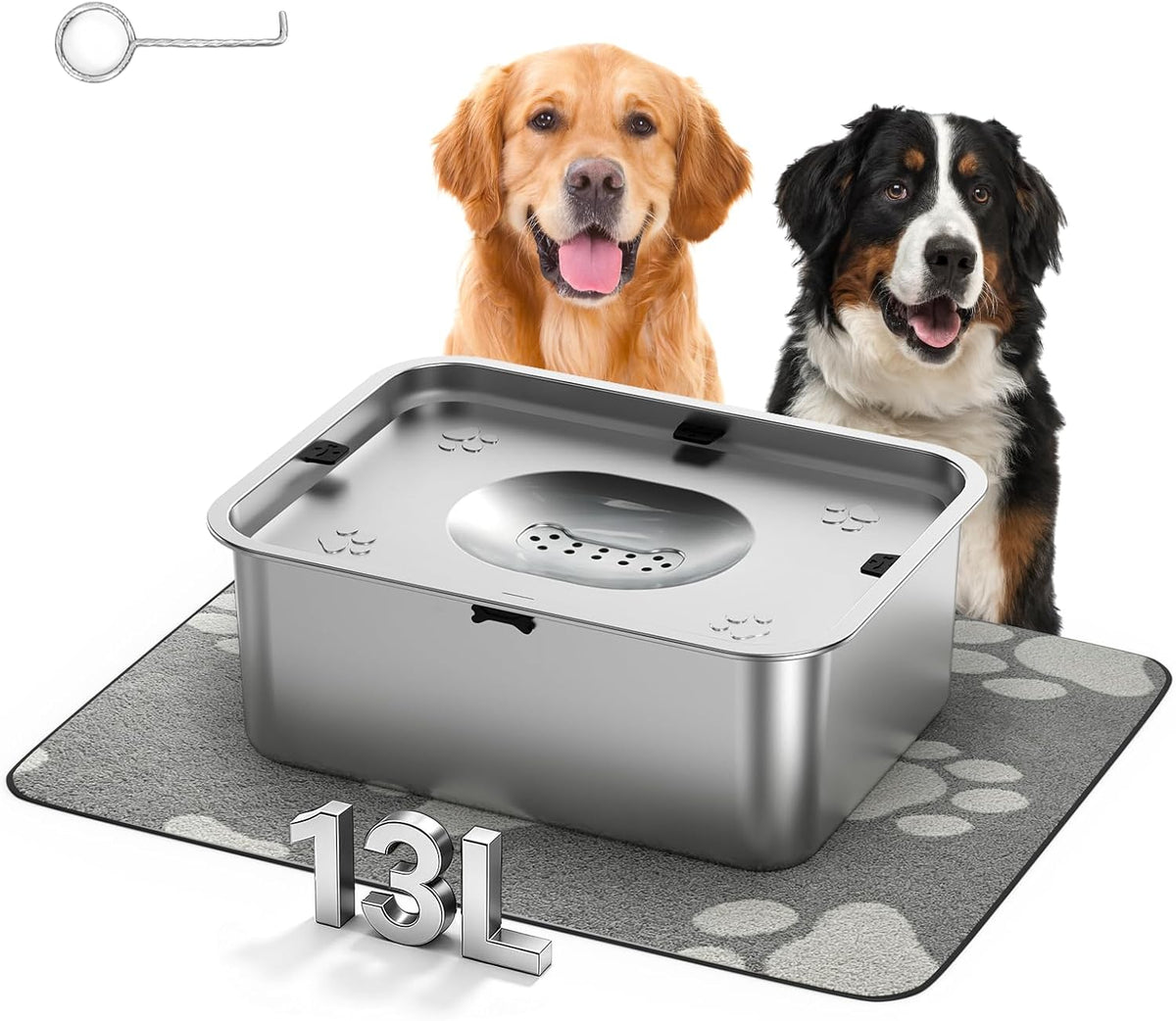 13L Stainless Steel Dog Water Bowl, No Spill Large Water Bowl for Dogs
