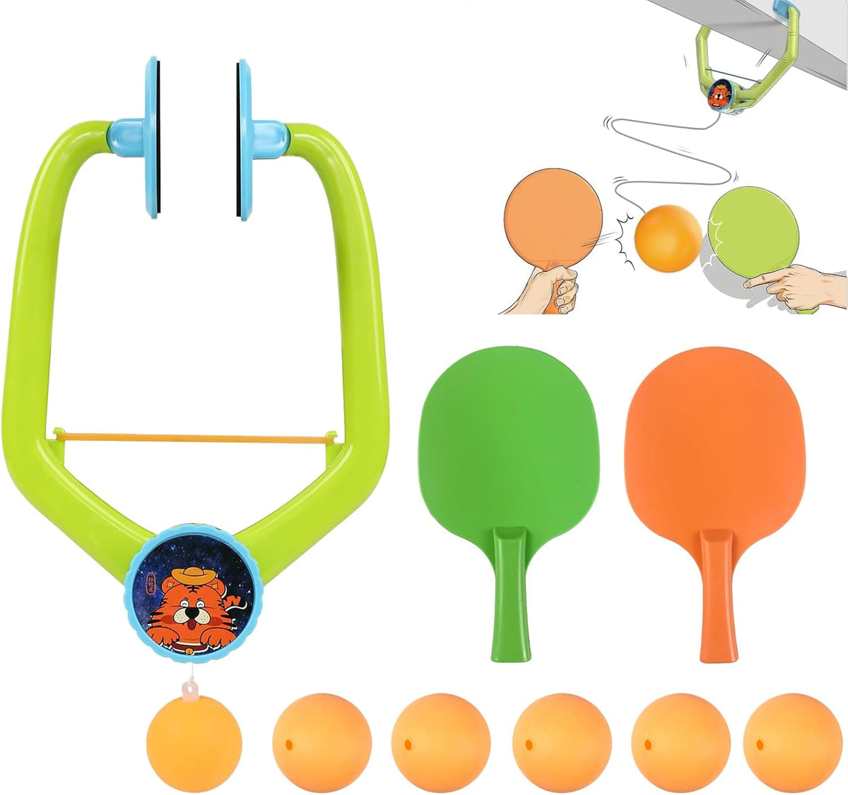 Door Ping Pong Game over the Door, Adjustable Doorway Game Pingpong Trainer, Door Jam Pingpong Starter Kit, Portable Table Tennis Exerciser Set with Racket and Balls