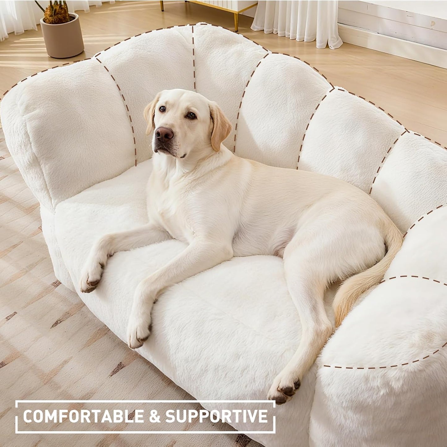 51 Inch Dog Sofa Couch for Large Medium Dogs up to 130 Lbs, Memory Foam Pets Sofa with Faux Fur Fabric Beige