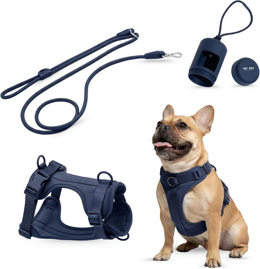 3-In-1 No Pull Dog Harness & Leash Set, Small Size, Navy Blue