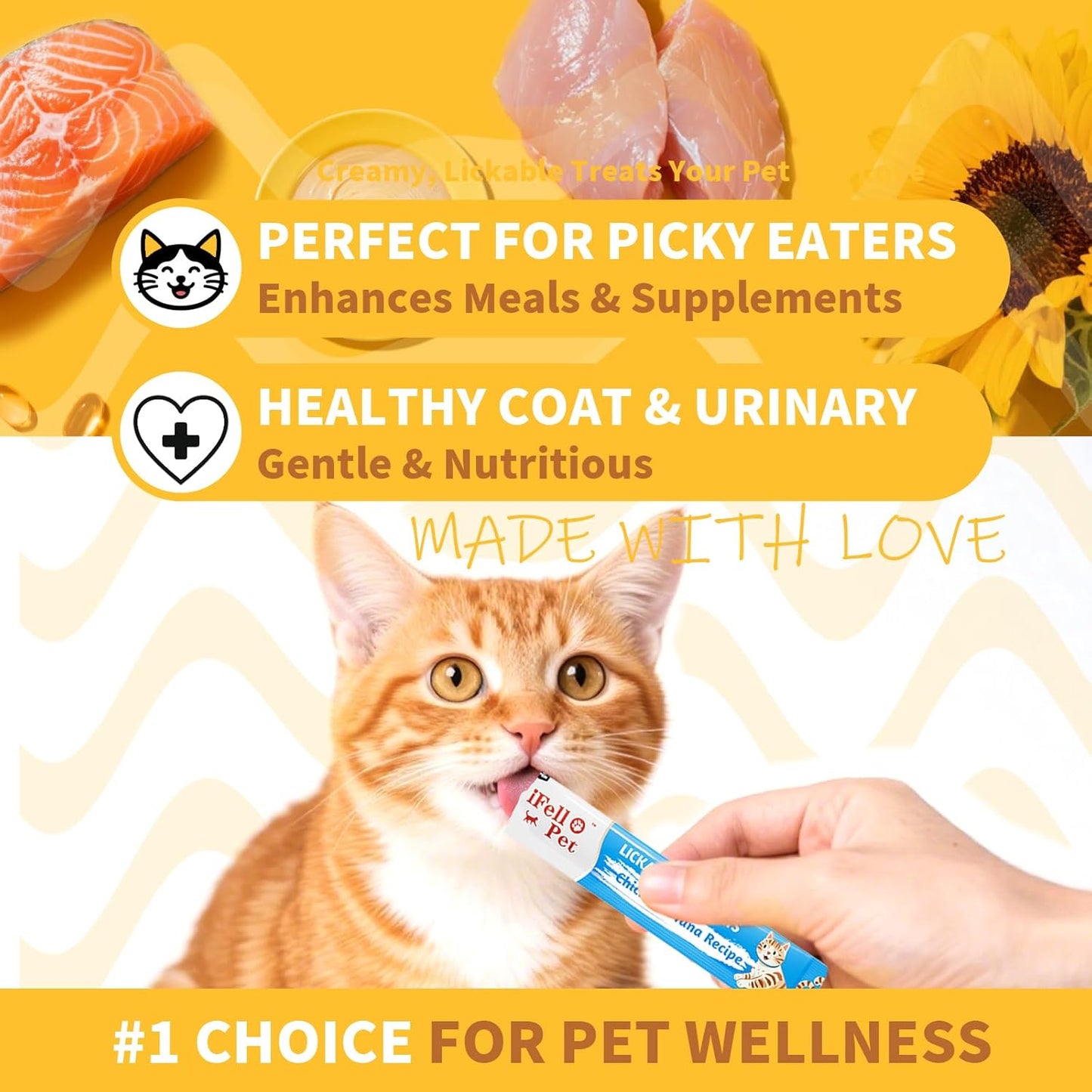 IFELLO Cat Treats, High-Meat High-Moisture Lickable Cat Treats, Variety Pack – Real Chicken & Seafood – Silky Creamy Purée – Grain-Free (15G Each | 12 Tubes)