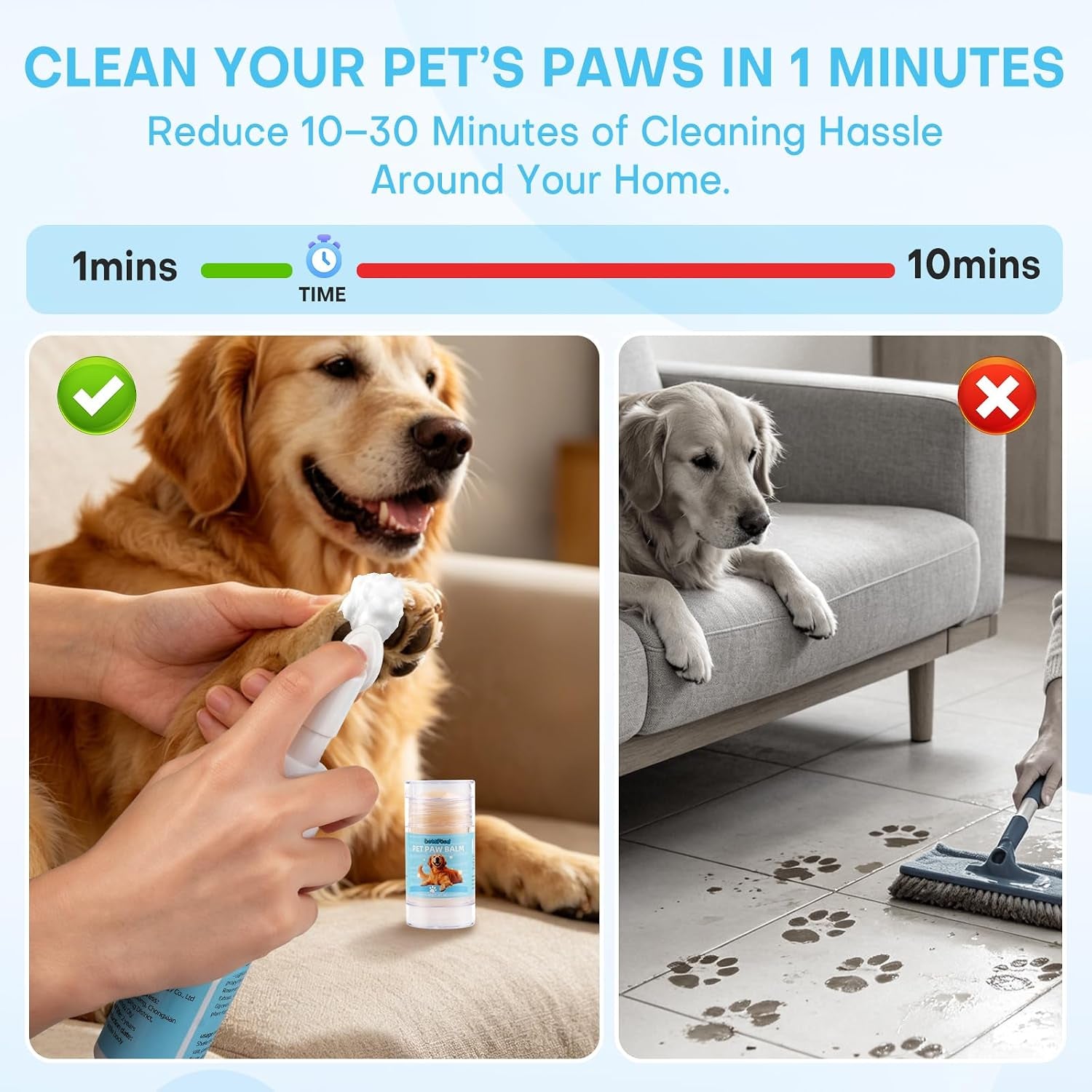 Dog Paw Cleaner Kit with Paw Balm for Dogs, Waterless Foot Cleaner for Muddy Paws, Dirt Removal, Moisturizing Care for Dry Cracked Pads, Includes Towel and 3 Soft Silicone Brushes