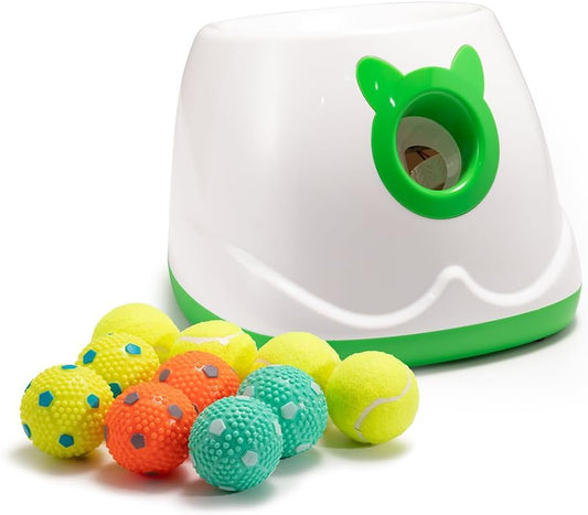 Automatic Ball Launcher for Dogs, Dog Fetch Ball Thrower Launcher, 4 Adjustable Distances, Interactive Pet Self Playing for Small Dogs and Puppies with 10 Balls (2 Inches)