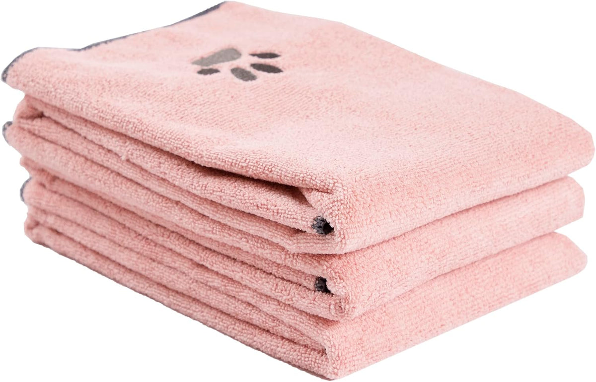 Ritz Premium Embroidered Microfiber Pet Towel (3-Pack), 18" X 28", Highly Absorbent, Fast-Drying, Long-Lasting, Super Soft 80% Polyester and 20% Polyamide Pet Cloth, Blush Pink
