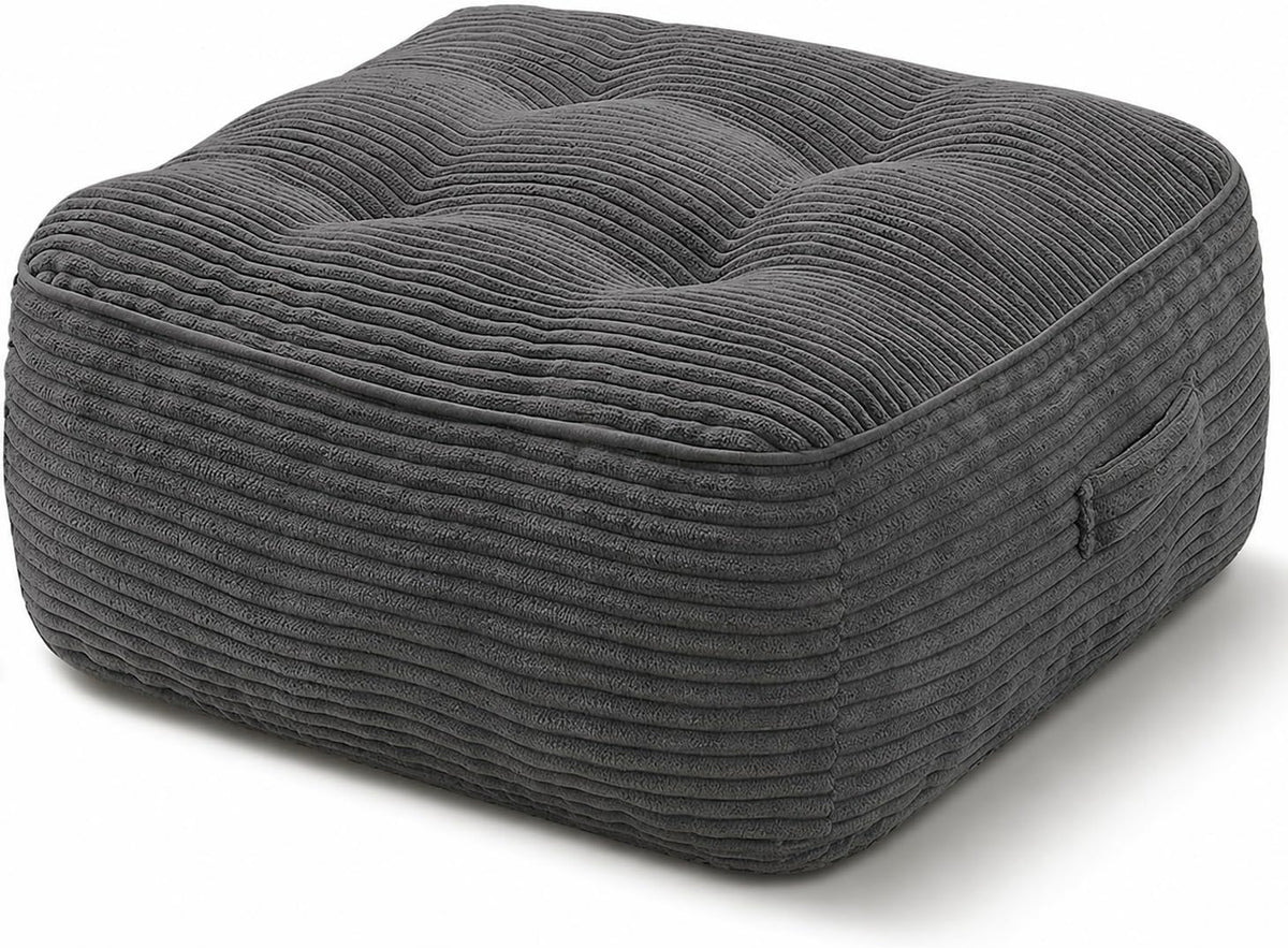 11" Thick Washable Floor Pillow for Adults, Yoga & Meditation Cushion with Handle, Square Large Pillows Seating with Removable Tufted Corduroy Cover for Tatami Living Room Board Games, Light Gray New