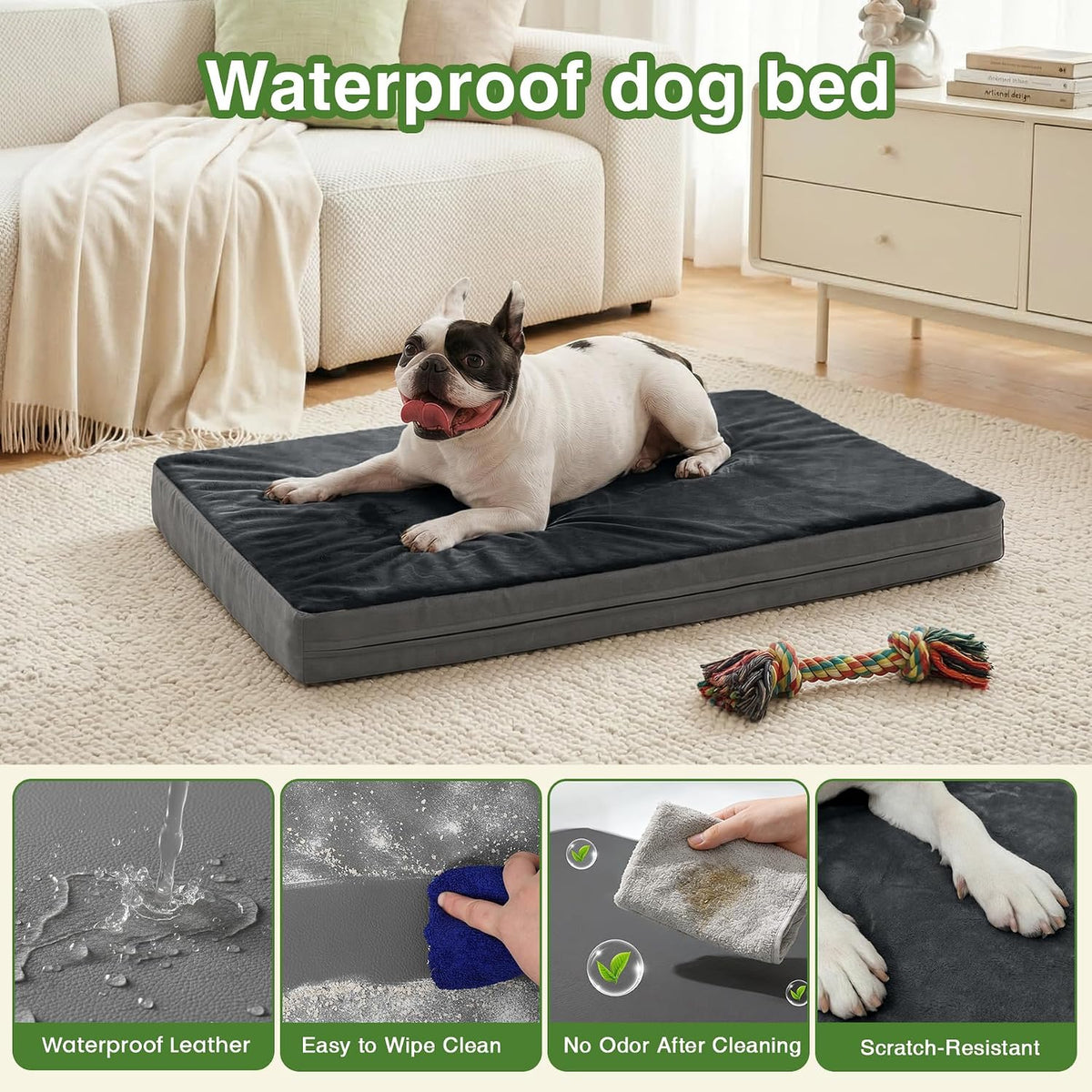 Waterproof Small Dog Bed Crate Pad 24", Washable Orthopedic Puppy Cat Mat