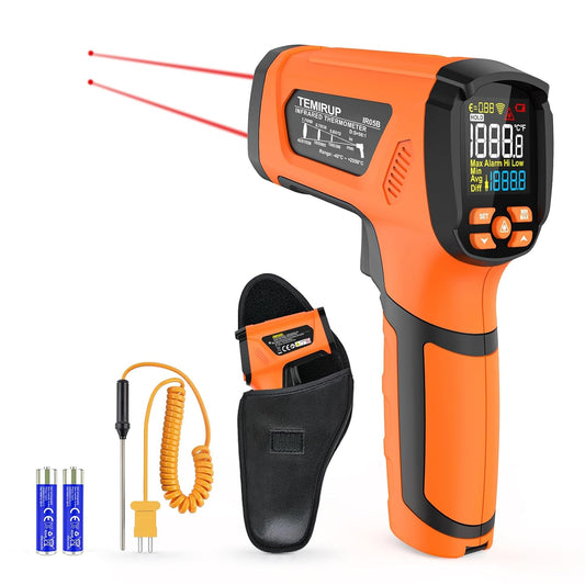 Infrared Thermometer Temperature Gun, -40℉-3632℉, High Temp Thermometer with Thermocouple Probe, Non-Contact 50:1 Pyrometer Dual Laser Thermometer Gun for Cooking,Hvac,Engine,Kiln,Forging,Industrial