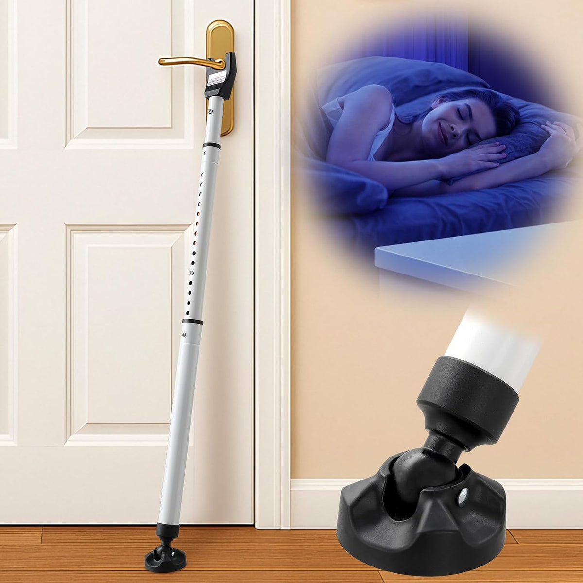 3-In-1 Door Security Bar with Heavy-Duty Metal, Adjustable 16"-41.7" Door Lock Stick,Sliding Patio Door Security Bar with 2.8" Non-Slip Base for Home,Apartment,Travel Safety–Portable Door &Window Lock
