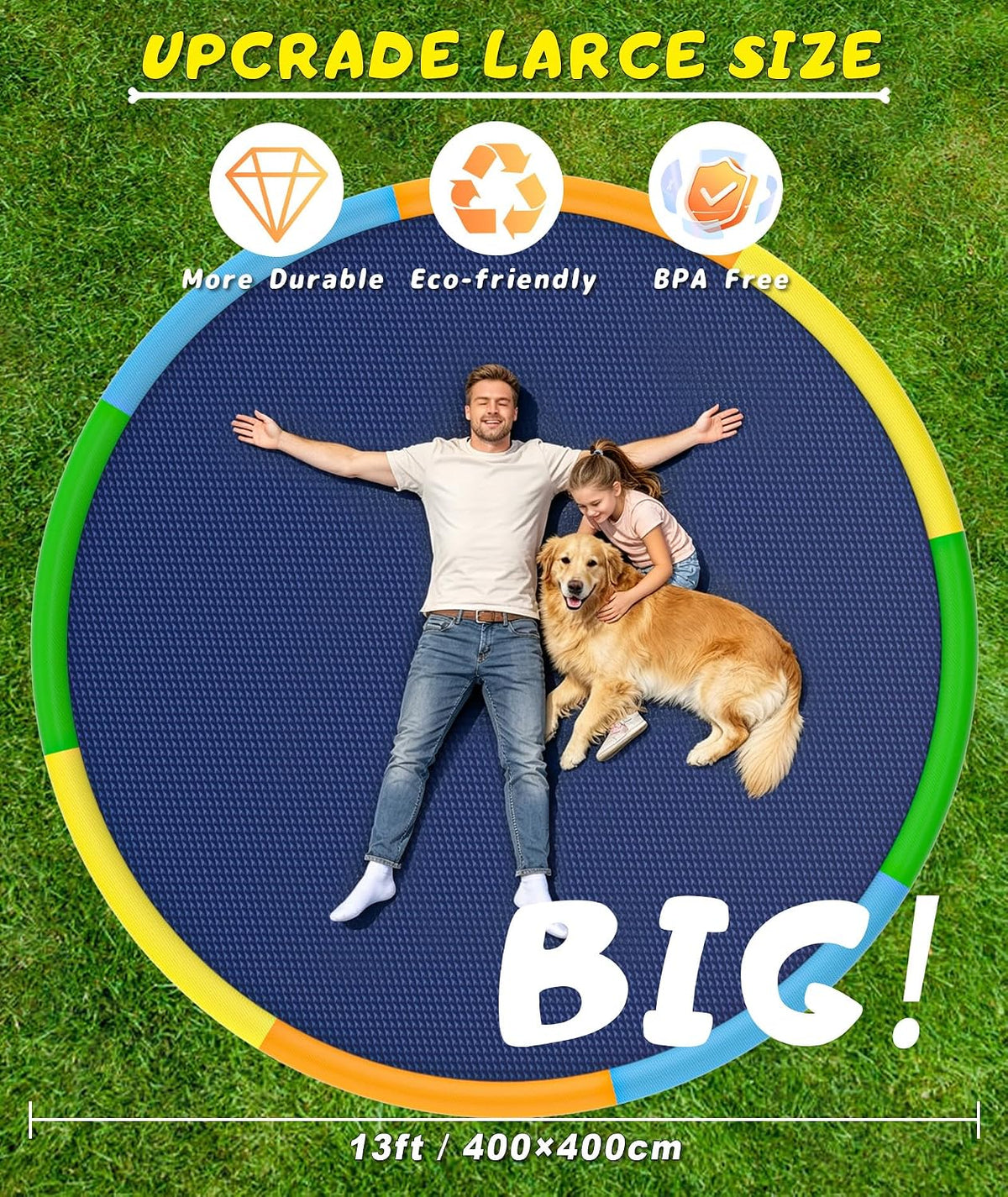 EPN Splash Pad for Kids and Dogs, Thick PVC Outdoor Sprinkler Mat, 13 Ft