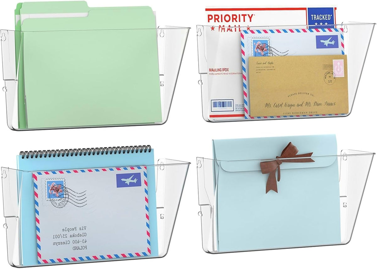 Gawerk Single Pocke Wall Mount File Holder Organizer (Clear, 4 Pack)