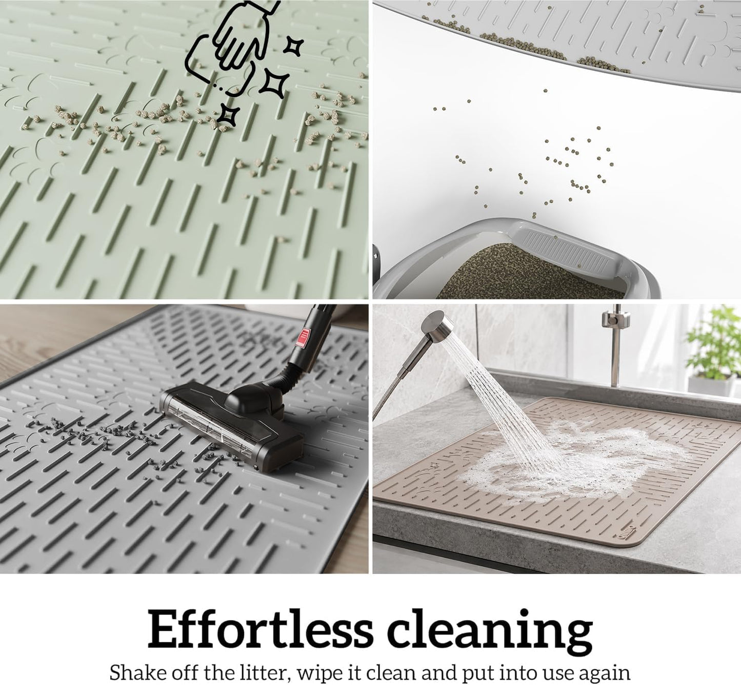 OHMO Cat Litter Mat Large Trapping Mat Premium Silicone Rubber 31.5X23.6 Sage Green, Waterproof and BPA Free Kitty Litter Box Mat, Easy to Clean and Keeps the Floor Tidy