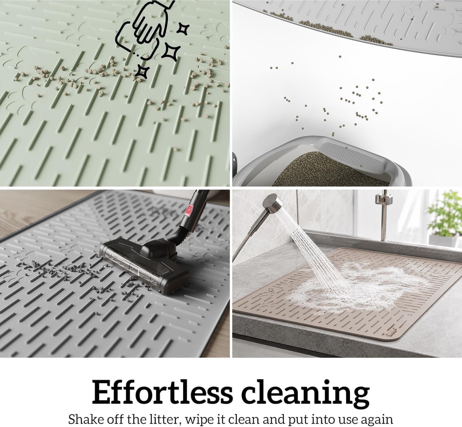 OHMO Cat Litter Mat Large Trapping Mat Premium Silicone Rubber 31.5X23.6 Sage Green, Waterproof and BPA Free Kitty Litter Box Mat, Easy to Clean and Keeps the Floor Tidy
