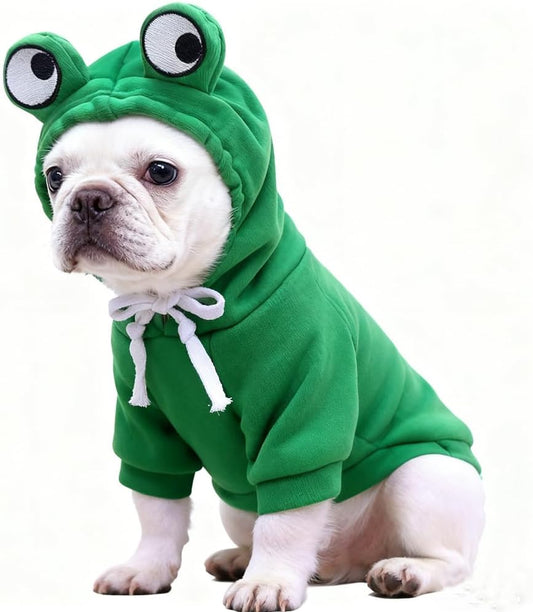 Fleece Lined Warm Dog Hoodie Green Frog Design Costume Pet Sweatshirt, XL