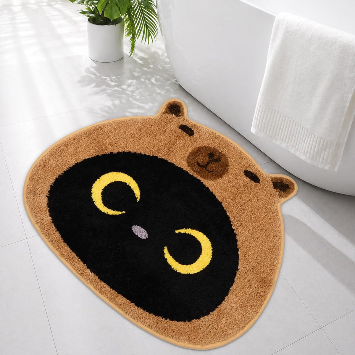 Bathroom Rug Capybara Wearing Black Cat,Funny Animal Bath Mat