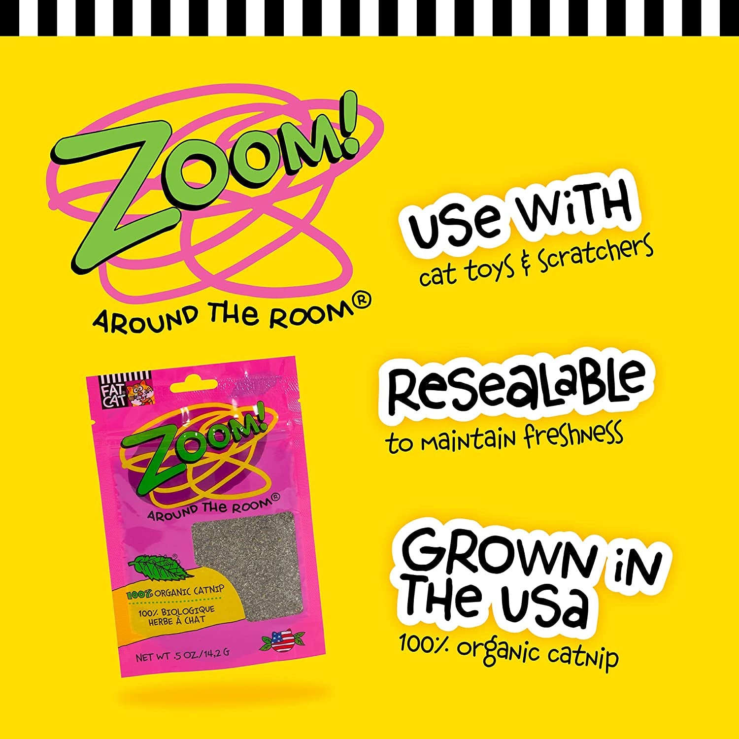 Petmate Organic Catnip - Hoots Zoom around the Room Catnip - Grown & Harvested in USA 0.5Oz Pouch