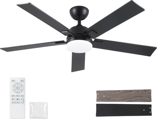 Rayqueen 52 Inch Black Ceiling Fans with Lights and Remote,Includes Downrod