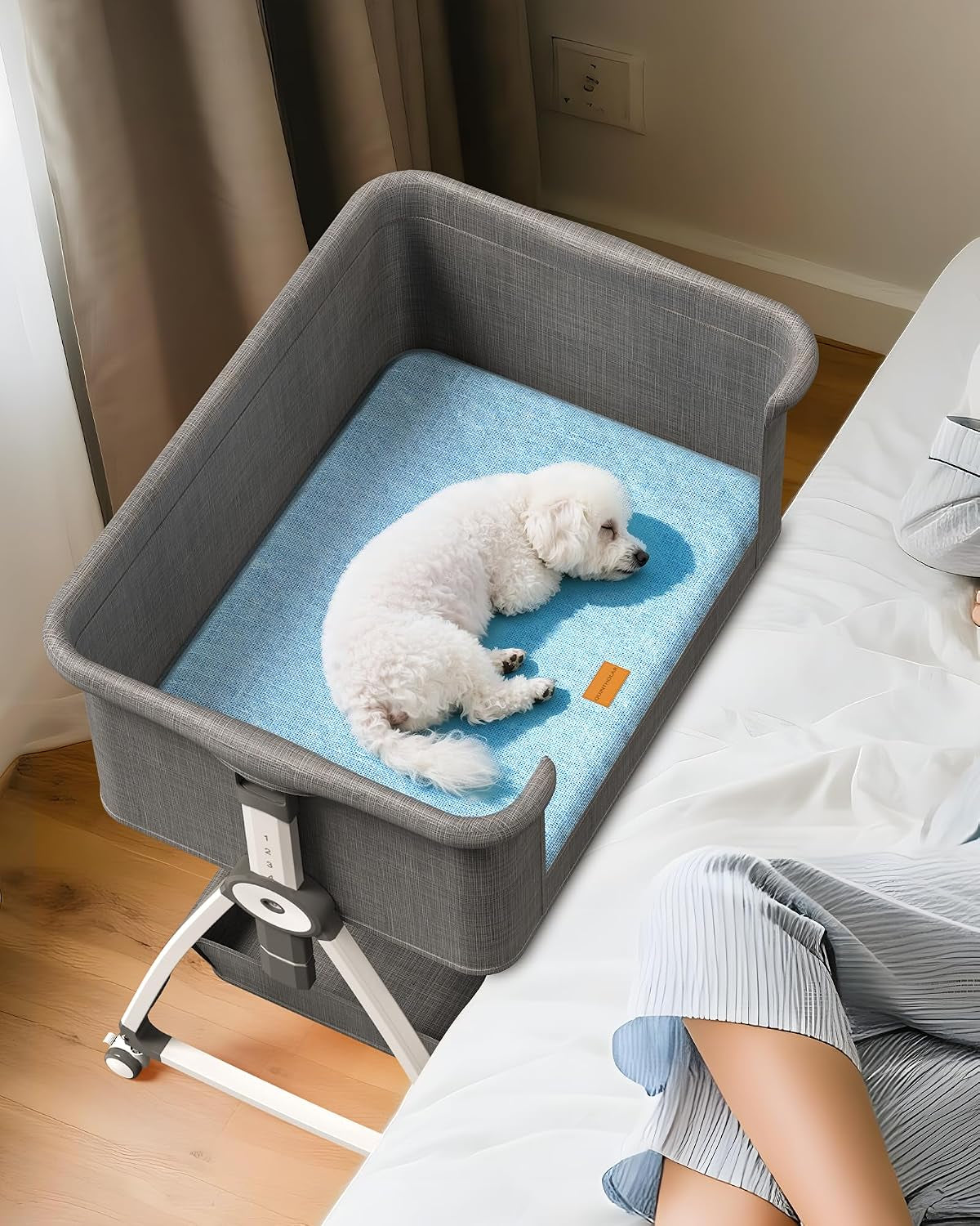 Bedside Dog Bed,6-Height Adjustable Pet Bassinet for Medium & Large Dogs