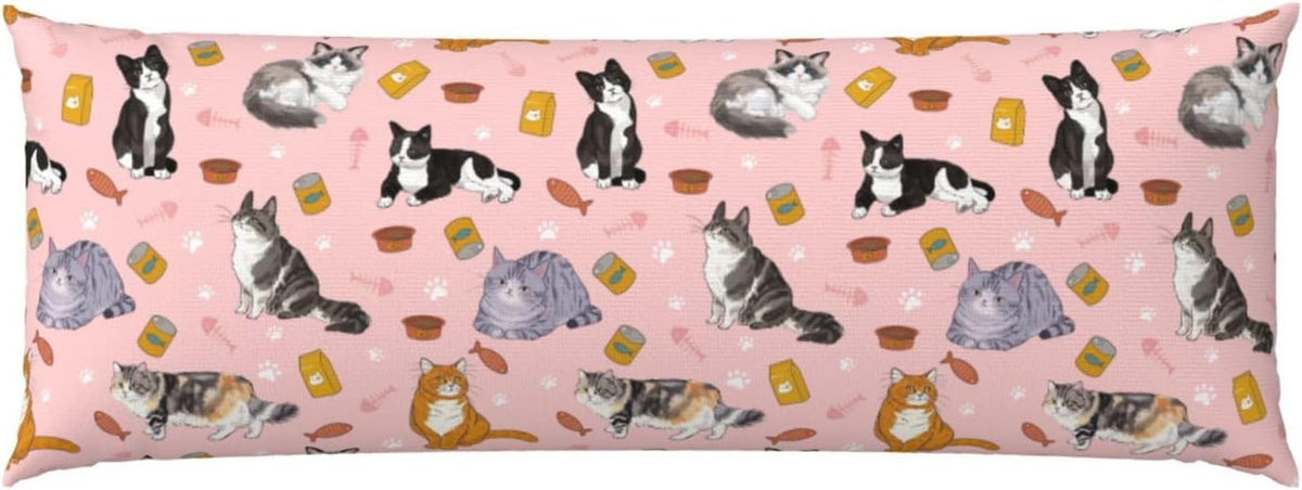 Cute Cats Body Pillow Cover, 20X54 Inches Cat Printed Pillow Case with Hidden Zipper, Soft Fabric for Adults,Kids Women, Men, Home Decor Bedding