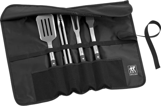 ZWILLING BBQ+ Grill Tool Set, 5-Piece Stainless Steel BBQ Accessories with Grill Spatula, Tongs, Fork, Basting Brush and Chef'S Wrap, Durable, Easy to Clean and Travel-Friendly for Outdoor Grilling